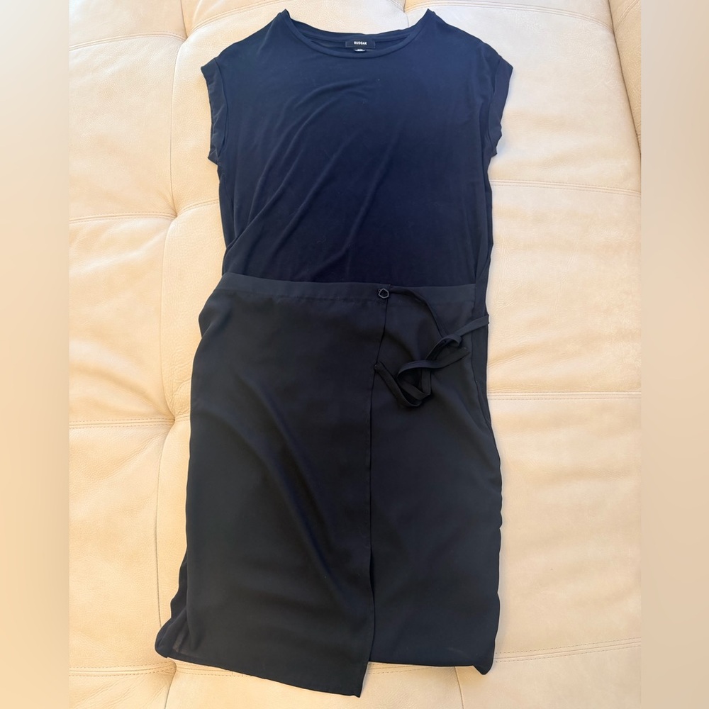 RUDSAK Black Jersey Midi Wrap Dress